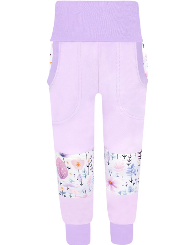 Dívčí SLIM tepláky s dvojitými koleny - Květiny