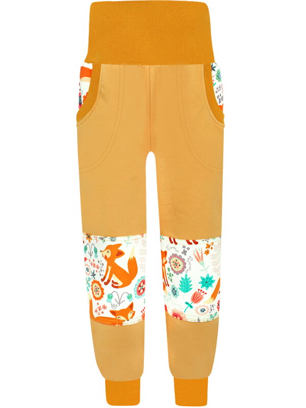 Dívčí SLIM tepláky s dvojitými koleny - Lišky na louce