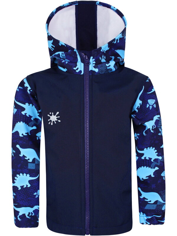Chlapčenská softshellová bunda Dinosaurus na modrej