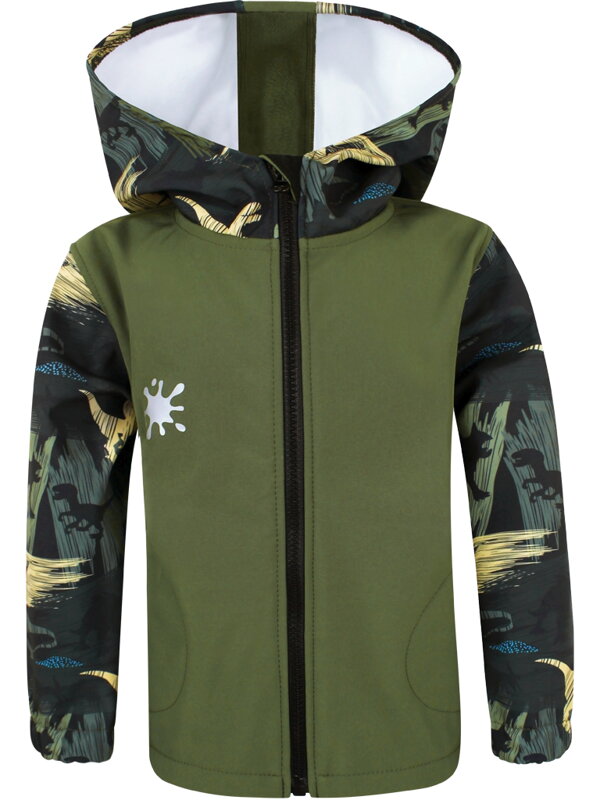 Chlapčenská softshellová bunda Dinosaurus na zelenej