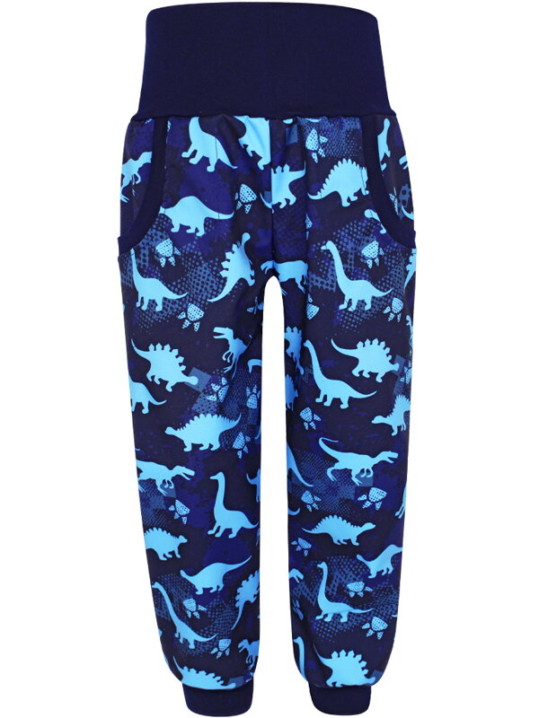 Chlapecké softshellové kalhoty s fleecem, Dinosauři na modré