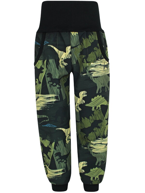 Chlapecké softshellové kalhoty s fleecem, Dinosauři na zelené