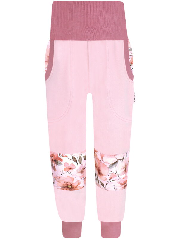 Dívčí SLIM tepláky s dvojitými koleny - Květy