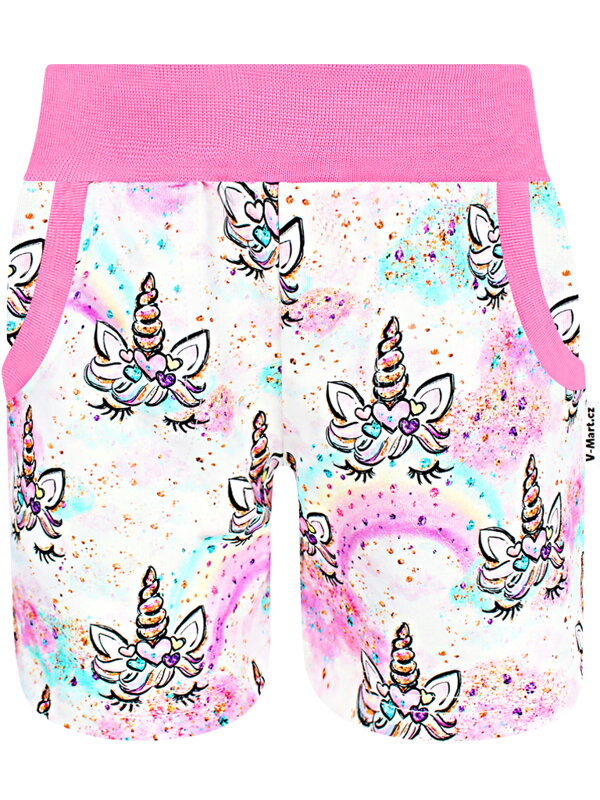 Dievčenské kraťasy Jednorožce (s gumou v páse)