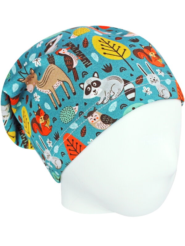 Detská jarná/jesenná čiapka Zvieratá na petrolejovej farbe
