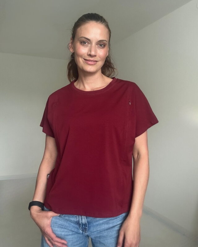 Tričko na dojčenie so zipsom Kira, oversized – vínové S/M