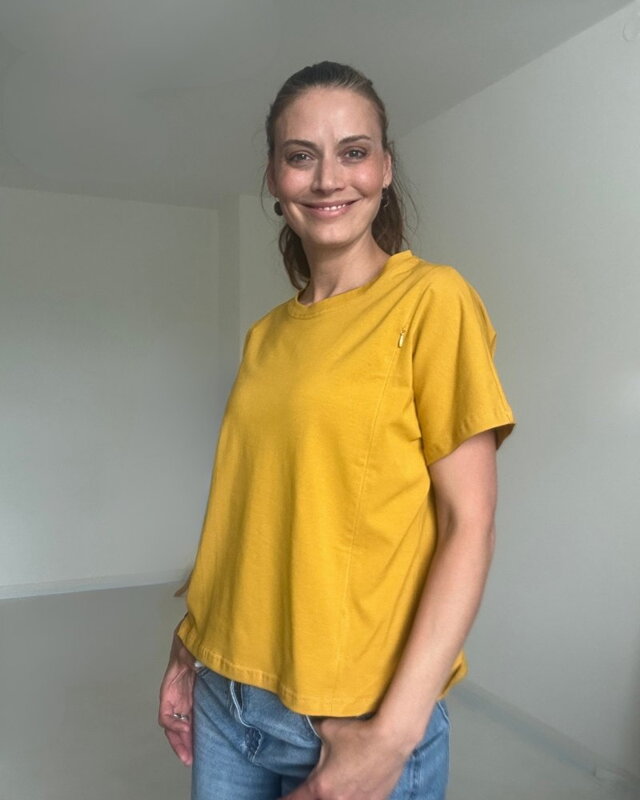 Tričko na dojčenie so zipsom Kira, oversized – horčicové S/M