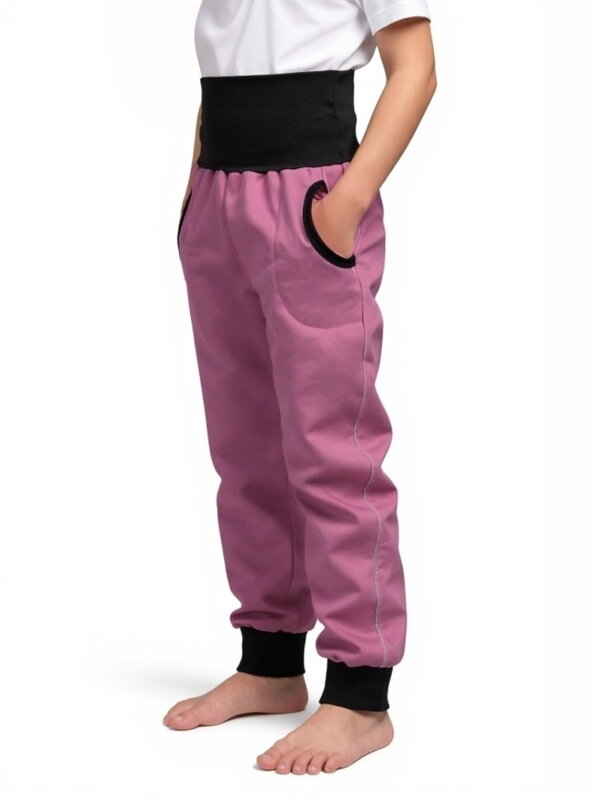 Dětské zateplené softshellové kalhoty s regulací pasu, růžové