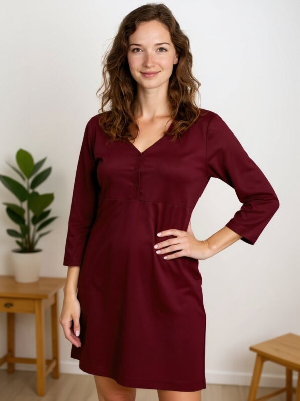 Kojící noční košile rozepínací, Cecilie 3/4 rukáv, bordo