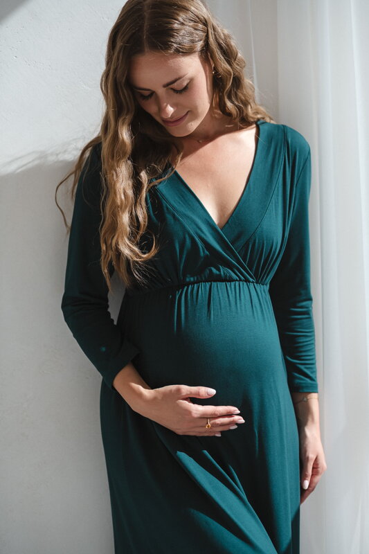 Bambusová kojicí noční košile Star Light 7/8 rukáv, Bottle Green