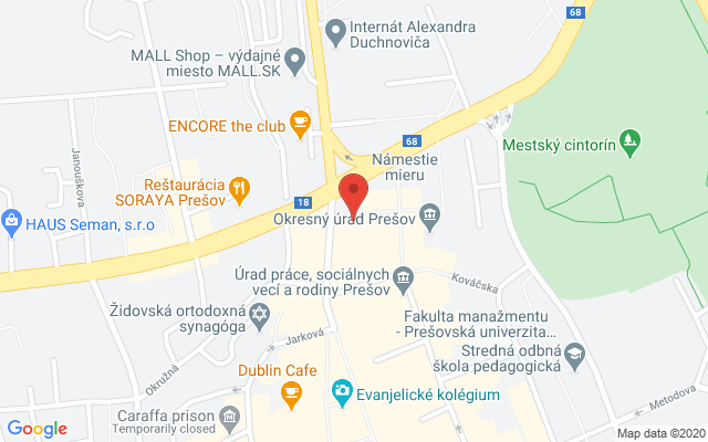 Google map: Námestie mieru 1, 08001 Prešov